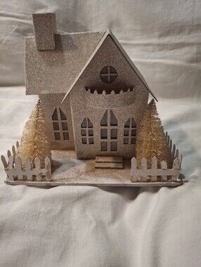 Vintage Christmas Putz Cardboard Village Glitter Light-up House. B-1